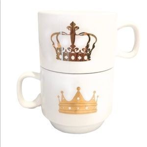 American Atelier King And Queen Crowns Set of Two Stacking Mugs White And Gold